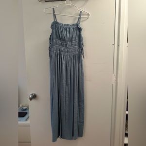 Cult Gaia Lola Lace-up cutout smocked linen blend midi dress